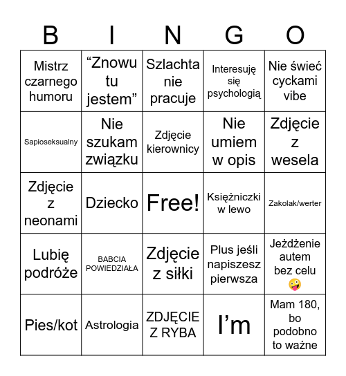 TINDER Bingo Card