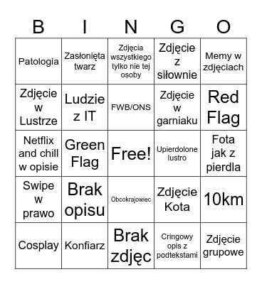 Tinder Bingo Card