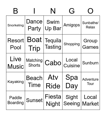 Cabo Trip Bingo Card