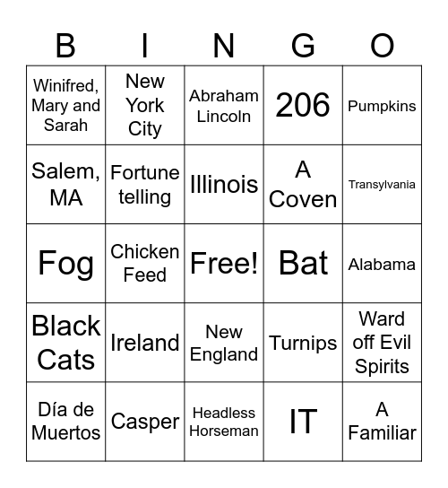 Halloween Bingo! Bingo Card