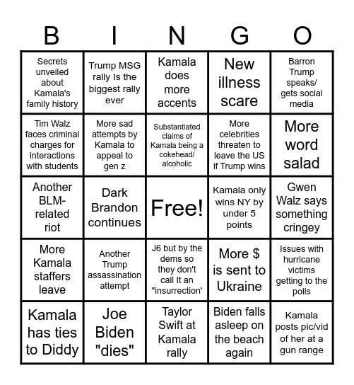 Last 20 Days to Election Day Bingo! Bingo Card