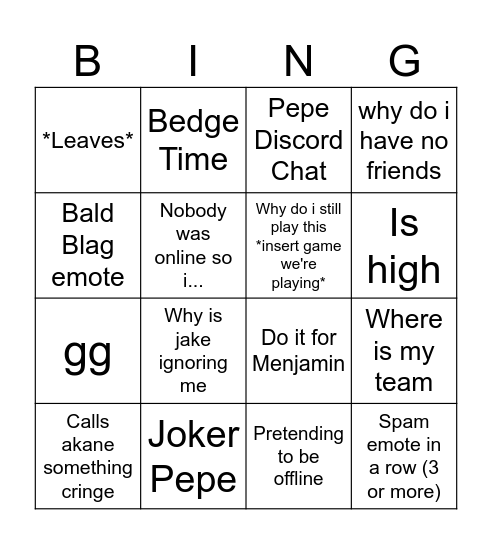 Kris Weekly Bingo Card