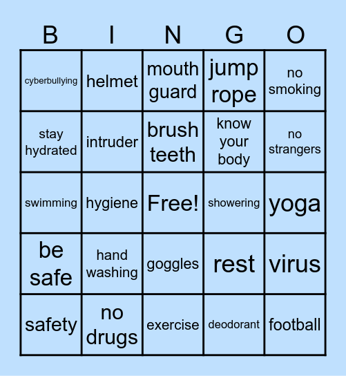 Health Promotion and Safety Bingo Card
