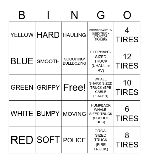 Touch-A-Truck Bingo Card