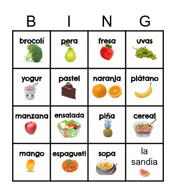 La lotería: LAS FRUTAS Bingo Card