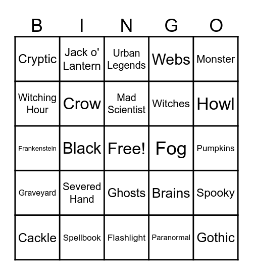 Halloween Bash Bingo Card
