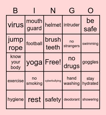 Health Promotion and Safety Bingo Card
