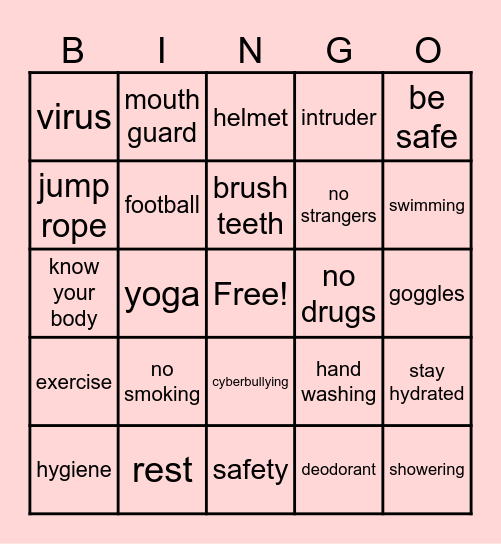 Health Promotion and Safety Bingo Card