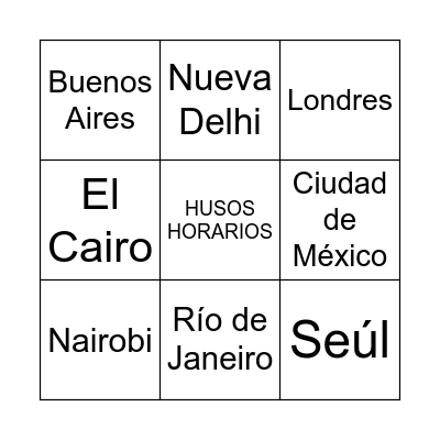 HUSOS HORARIOS Bingo Card