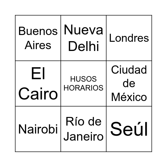 HUSOS HORARIOS Bingo Card