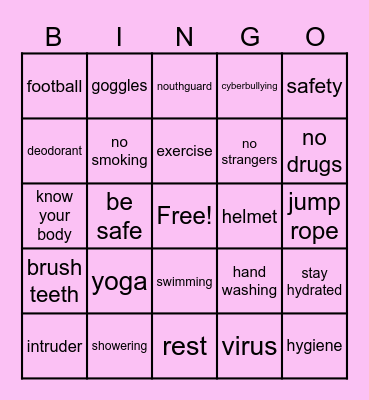 Health Promotion and Safety Bingo Card