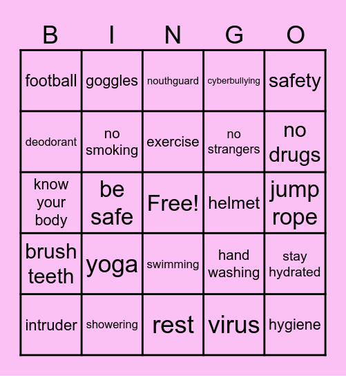 Health Promotion and Safety Bingo Card