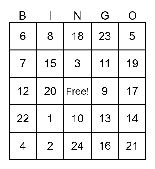 Addition & Subtraction Bingo Card