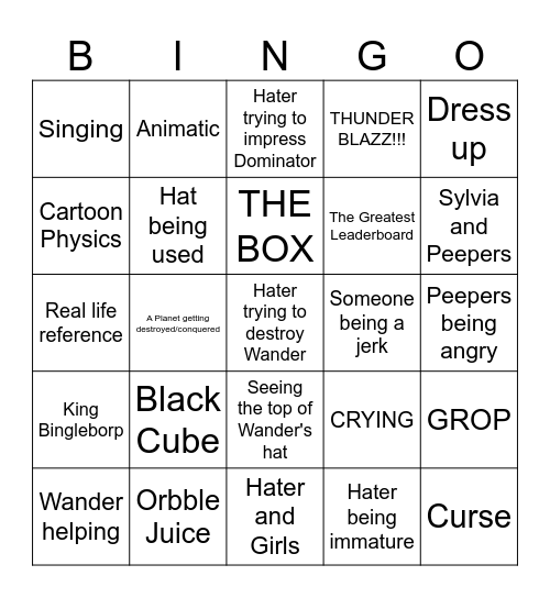 Wander over Yonder Bingo Card