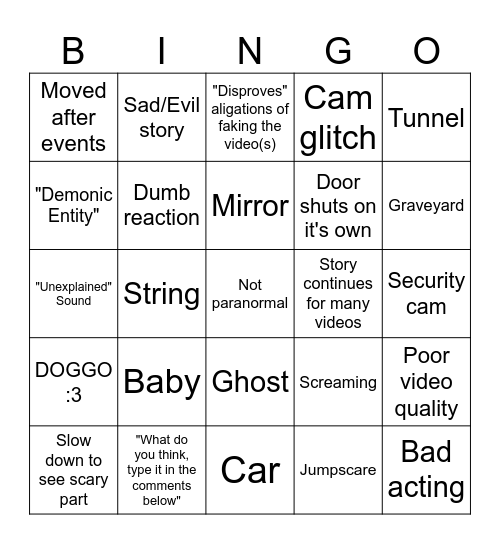 Scary Video Bingo Card