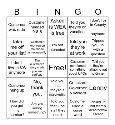 Alternative Cal OES Answers Bingo Card