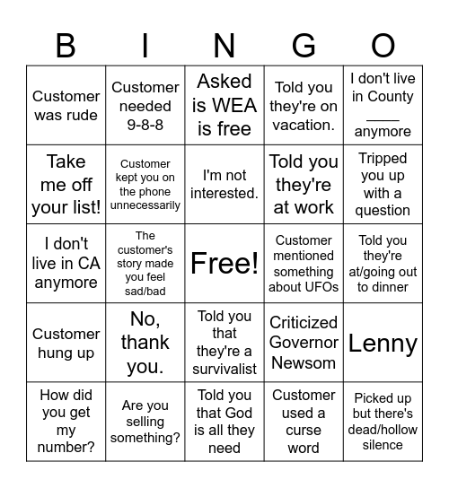 Alternative Cal OES Answers Bingo Card