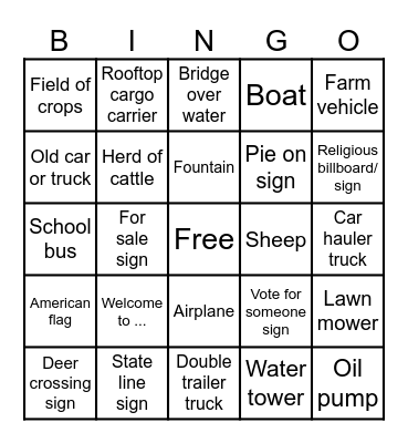 Travel Bingo further from CO Bingo Card