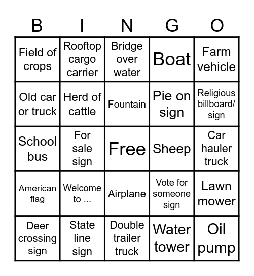 Travel Bingo further from CO Bingo Card