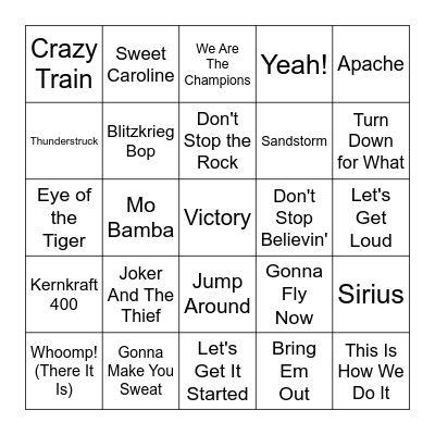 Stadium Songs Bingo Card
