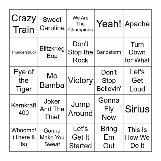 Stadium Songs Bingo Card