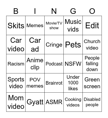 Instagram Bingo Card