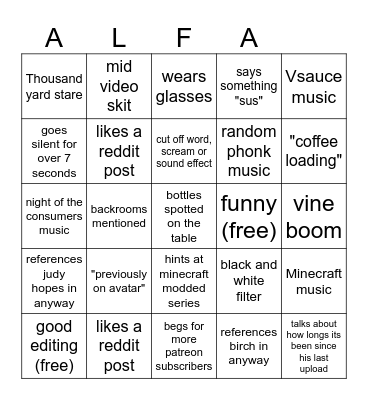 alfaoxtrot bingo Card