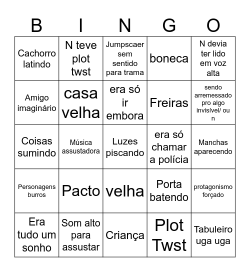 FILME DE TERROR Bingo Card