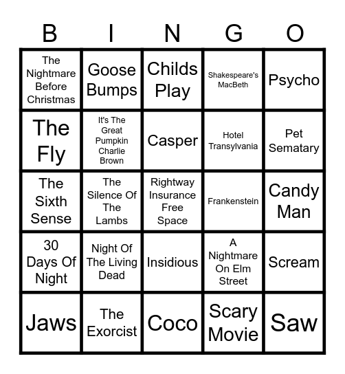 Halloween Bingo Card