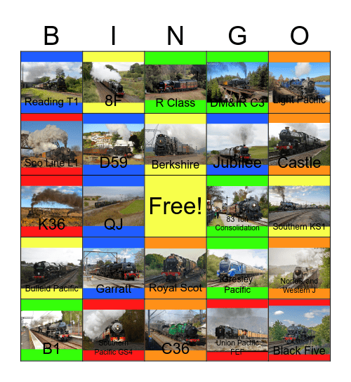 Speedy Steamies Bingo Card