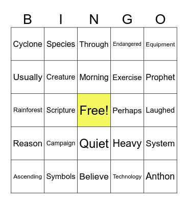 List 1-5 Spelling Words Bingo Card
