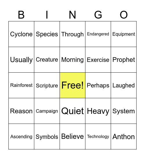 List 1-5 Spelling Words Bingo Card