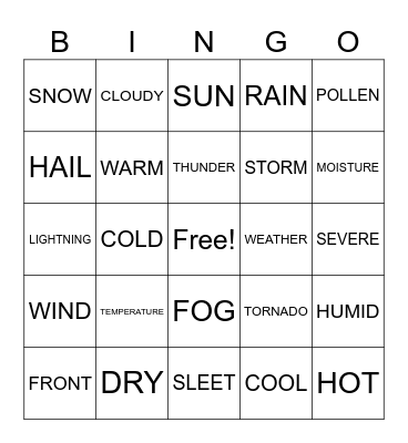 Weather Bingo Card