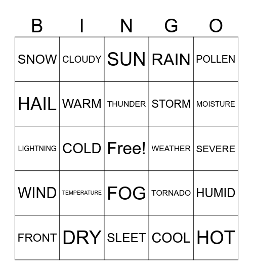 Weather Bingo Card