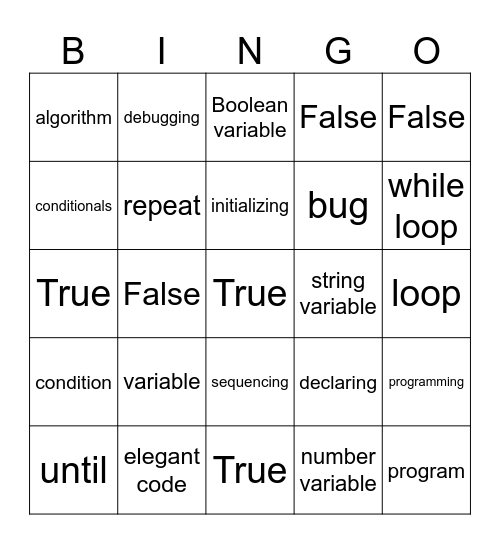 Code.org Vocab Review Bingo Card