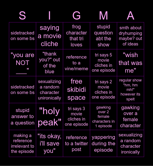 tri show bingo Card