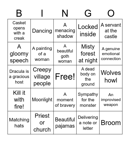 Nosferatu The Vampyre Bingo Card