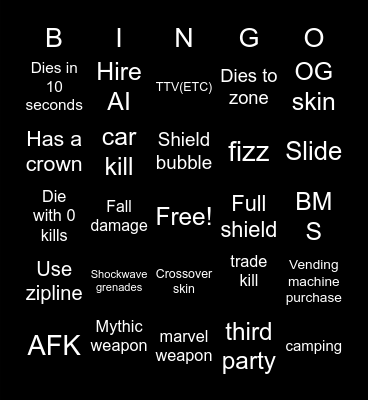 Fortnite Bingo Card