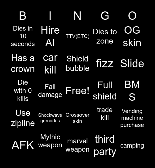 Fortnite Bingo Card