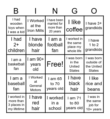 Golden Age Bingo Card
