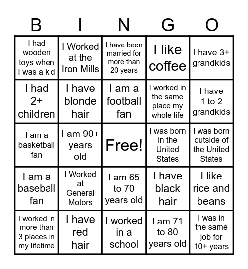 Golden Age Bingo Card