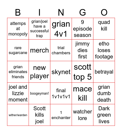 life series bingo! Bingo Card