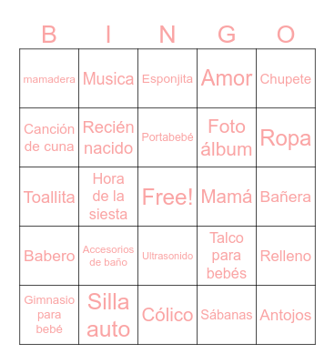 EMMA Baby Shower Bingo Card