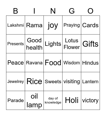 Diwali Bingo Card