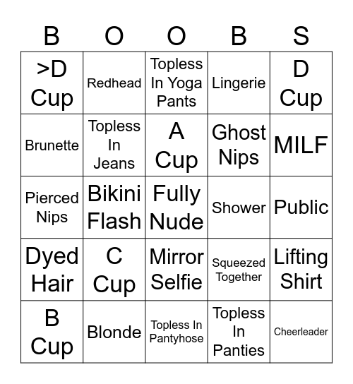 BOOBY BINGO Card