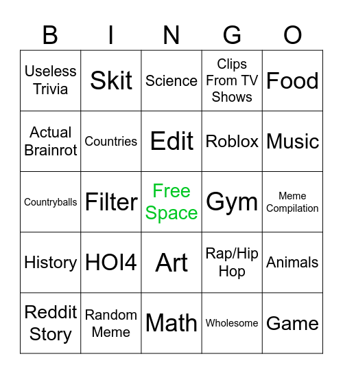 Youtube Shorts Bingo (My Feed) Bingo Card