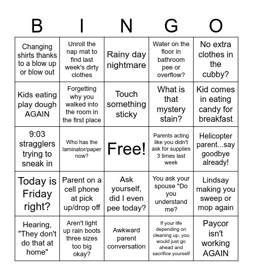 Bingo Preschool Style Bingo Card