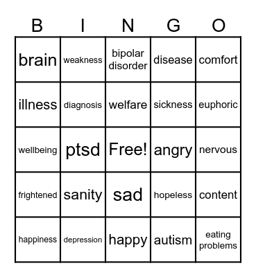 mental health bingo Card