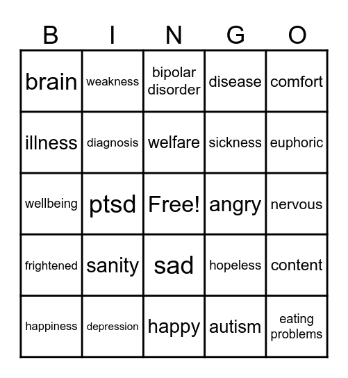 mental health bingo Card