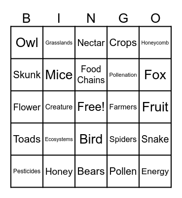 What If There Were No Bees Bingo Card
